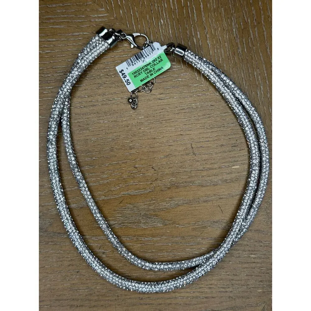 INC International Concepts Silver Crystal Collar Necklace Multi Strand
